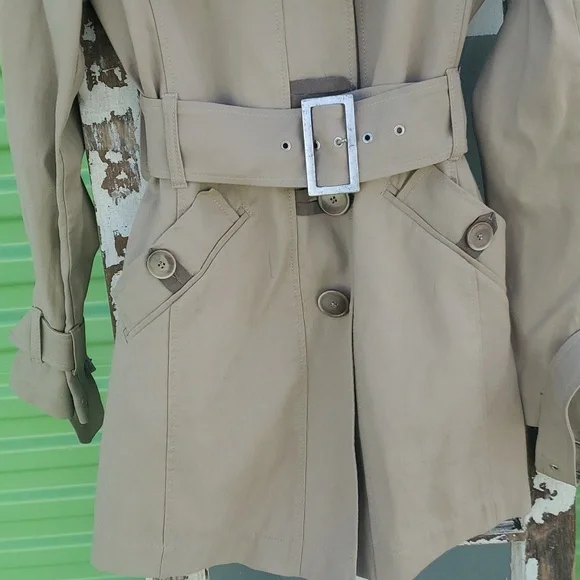 MaxMara Classics Khaki Mini Spy Trench coat, Melania Style Trench Wrap coat S/M - Picture 7 of 14